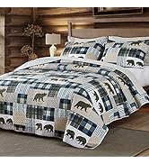 UMCHORD Cabin Quilt Sets King, Christmas Patchwork Rustic Lodge Deer Quilt Bedding Set, All Seaso...