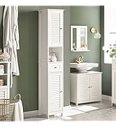 Haotian Narrow Bathroom Storage Cabinet, 67" Tall Skinny Bathroom Shelf with Drawers, Freestandin...
