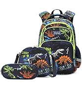 Wawakube 3Pcs Boys Dinosaur Backpack Set with Lunch Box Pencil Case, School Book Bag for Kids Ele...