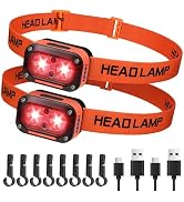 DARKBEAM Red LED Headlamp Dual Light High Lumens USB Rechargeable Redlight Headlight for Hardhat ...