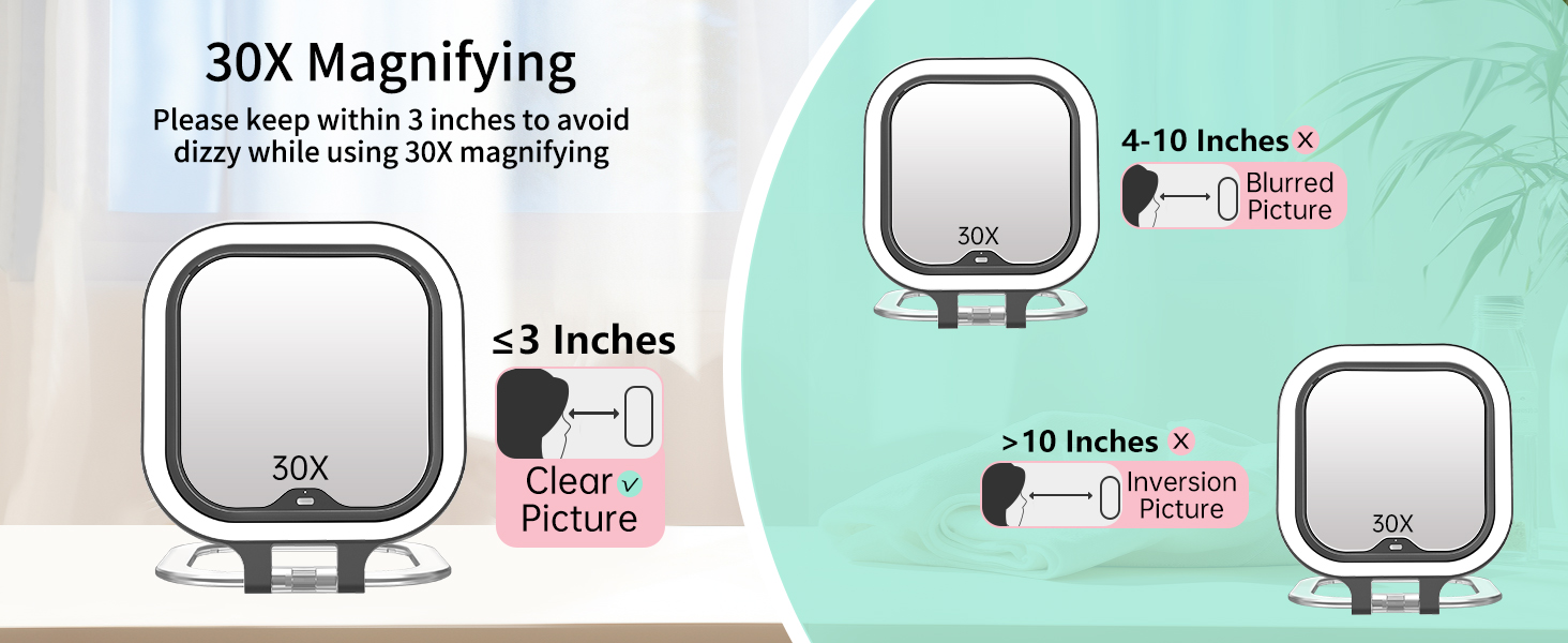 30x magnifying lighted mirror travel