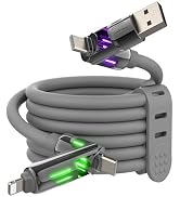 MFish 240W 4-in-1 Fast Charging Cable, Grey, 6.6FT | Carrying Case, USB-A & USB-C to USB-C/Lightn...