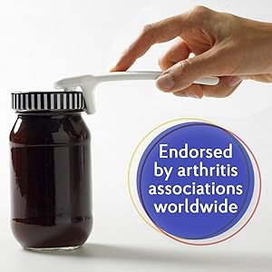 A person using the white jarkey to open a jar on a white background