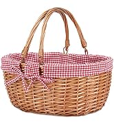 G GOOD GAIN Wicker Picnic Basket with Double Folding Handles,Willow Picnic Hamper,Natural Hand Wo...