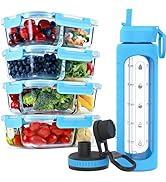 FIT Strong & Healthy 2 & 3 Compartment Glass Meal Prep Containers (4 Pack, 32 oz) and 32 oz Glass...