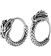 HZMAN Men Women 2pcs Punk Rock Silver Dragon Stainless Steel Perforated Round Stud Earrings Jewel...