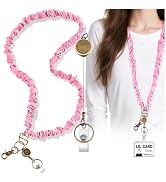 Scrunchie Lanyard Teacher for Id Badges Keys with Retractable Badge Reel Cute Teacher Lanyard for...