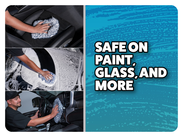 Soft chenille style automotive wash mitt used for interior dusting and dashboard cleaning