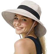 Senker Fashion Sun Hats for Women UV Protection, Waterproof Ponytail Wide Brim Bucket Hat for Sum...