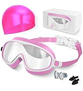 Kids Swim Goggles, Anti-fog, UV Protection and Wide View Swimming Goggles & Swim Cap for Age 3-15...