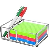 Kucle Sticky Note Holder with Pen Slot, Crystal Clear Acrylic Notepad Holder 3x3 in Self-Stick No...