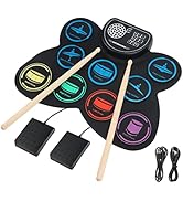 Electronic Drum Set, Marrilley 9 Drum Practice Pad with Headphone Jack, Roll-up Drum Pad Machine ...
