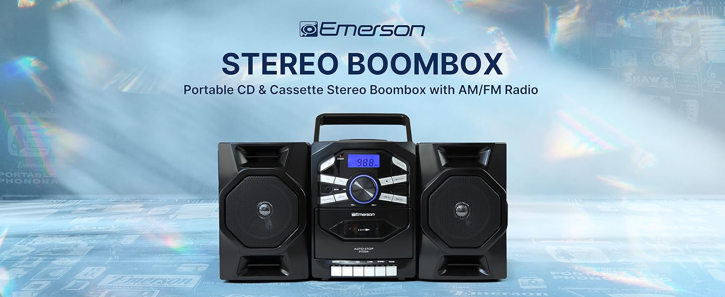 Emerson EPB-4000 Portable CD Cassette Stereo Boombox with AM FM Radio, AUX Input and cassette record