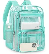 Clear Backpack for School, Large Heavy Duty Clear Bookbag with Luggage Strap & Stitches for Girls...