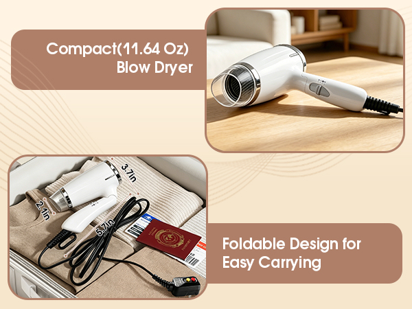 Heat-resistant travel blow dryer features anti-scald design for safe everyday styling