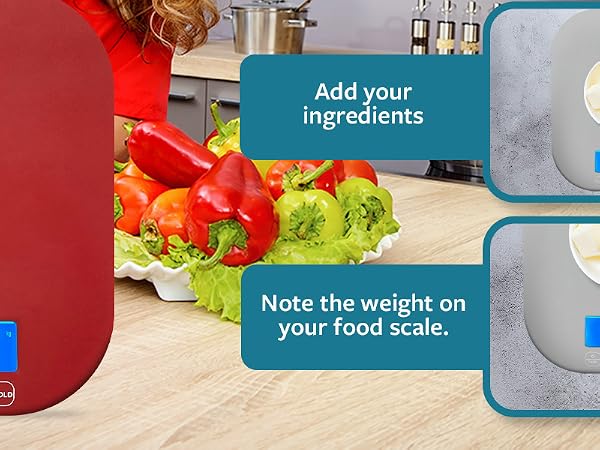 add your ingredients note the weight on your food scale