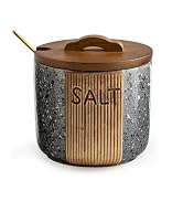 YHOJOY Salt Cellar with Lid & Spoon, Ceramic Salt Container for Countertop, 10 OZ Salt Bowl Holde...