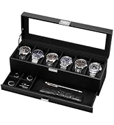 Lolalet Watch Box for Men, 6-Slot Watches Display Case with Drawer, Men’s Watch Collection Case w...