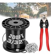 Black Vinyl Coated Wire Rope 304 Stainless Steel Coated Wire Cable-Black, 1/16" OD to 3/32" x 200...