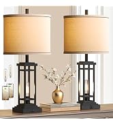 ROTTOGOON 27.5 Tall Farmhouse Table Lamps with USB C + USB A Charge Ports, Rustic Living Room Lam...