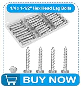 Yinpecly 30 Pcs 1/4" x 1-1/2" Hex Head Lag Screws, 304 Stainless Steel Lag Bolts Hexagon Head Woo...