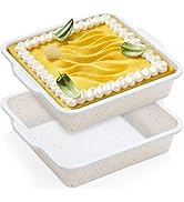 AOTASO 8x8 inch Silicone Square Cake Pan, Cream, Set of 2 | Metal Reinforced Frame, Nonstick Brow...