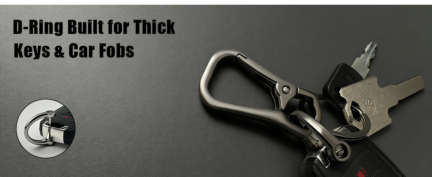 Metal Small Carabiner Clip with D-Ring, Specifically Designed for Thick Keys & Car Fobs, Daily Use