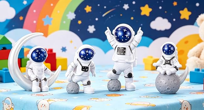 astronaut figurines for nursery shelf decor