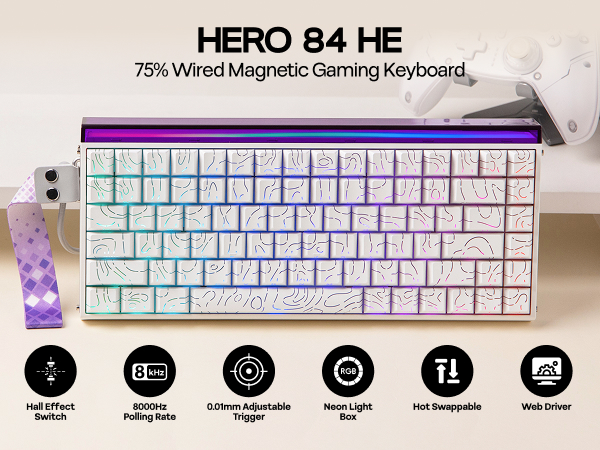 Hall Effect Keyboard with Neon RGB Light Box