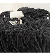 VELLUBAM Faux Rabbit Fur Bubble Heated Blanket Queen Size Dark Grey - Fluffy Thick Electric Blank...