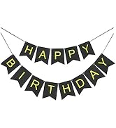 GOER Black Happy Birthday Banner with Shiny Gold Letters for Birthday Party Decorations