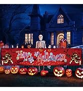 Jobkoo Halloween Banner Outdoor 120" x 20" Long Fabric Happy Halloween Decorations Banners Trick ...