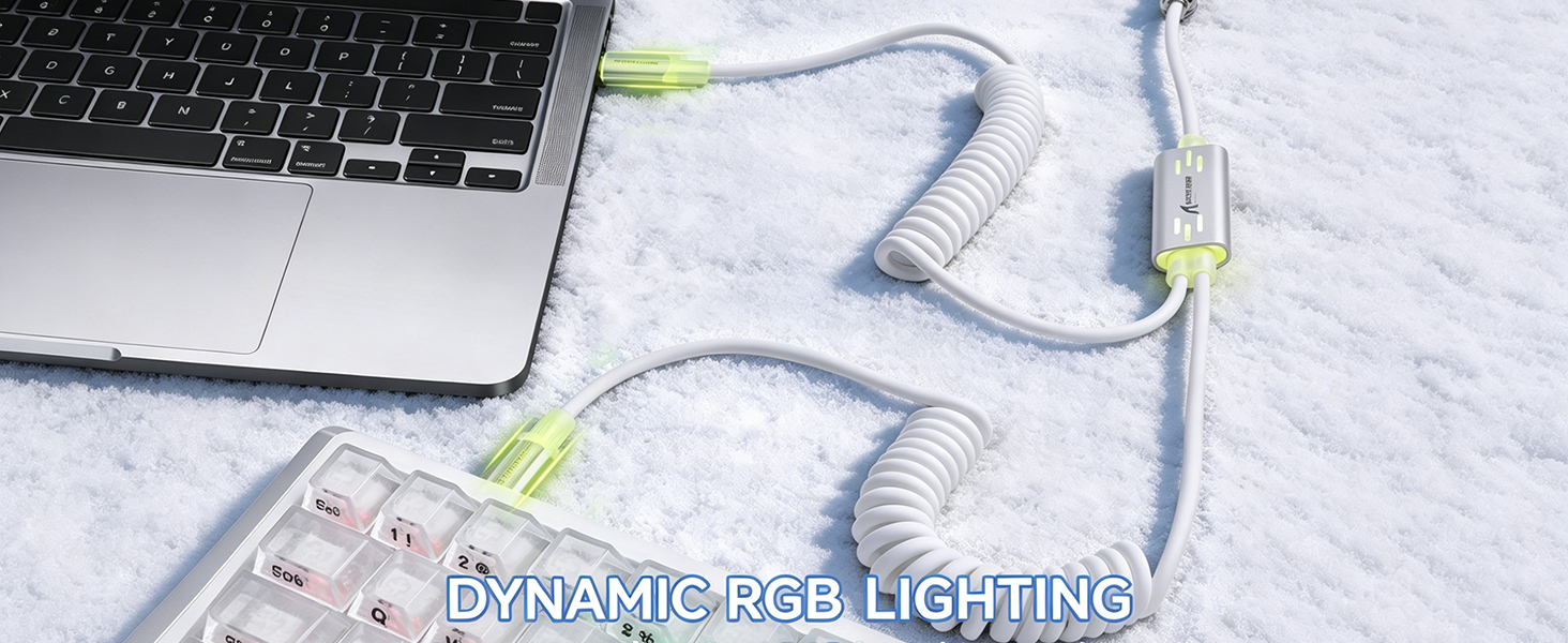 ATTACK SHARK C08 USB A to Dual Type-C Custom Coiled Aviator Cable with Adjustable RGB Light