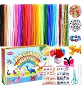 800pcs Pipe Cleaners Crafts Kit, 30 Colors Pipe Cleaners Bulk with 20 Designs Instruction Book, C...