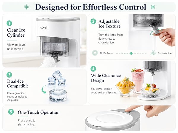 KOAii Shaved Ice Maker with Adjustable Texture and One-Touch Operation
