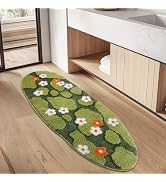 Naoloture Green Floral Long Moss Bathroom Runner Rug Bath Mat, Ultra Thick Soft 3D Aesthetic Deco...