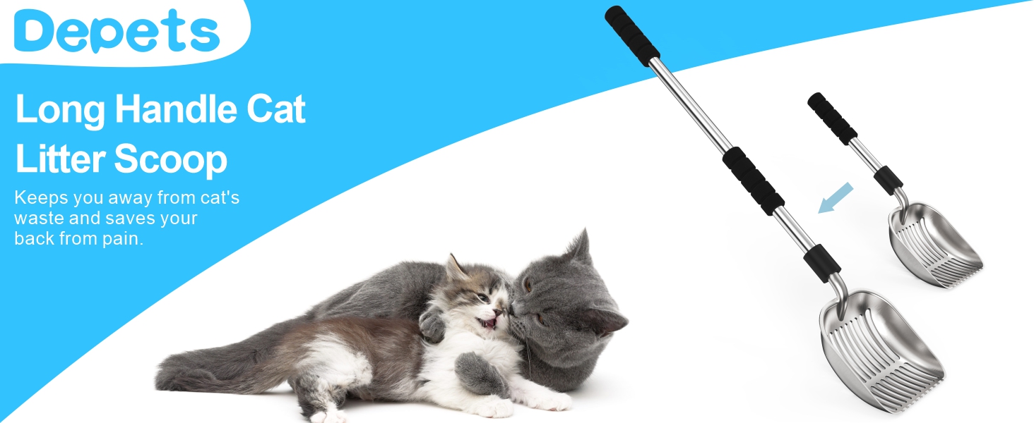 Depets Long Handle Cat Litter Scoop, Keeps you away from cat's waste and saves your back from pain.