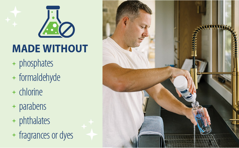 Made without phosphates, formaldehyde, chlorine, parbens, phthalates, fragrances or dyes