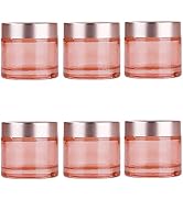 Sxminer 6 Pack 2 oz Pink Glass Jars Glass Empty Cream Jar Bottles with Rose Gold Lids 60ml Refill...
