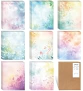 Tlenpo Decorative Watercolor Stationery Paper, 88 Double-Sided Sheets, 8 Designs Writing Paper fo...