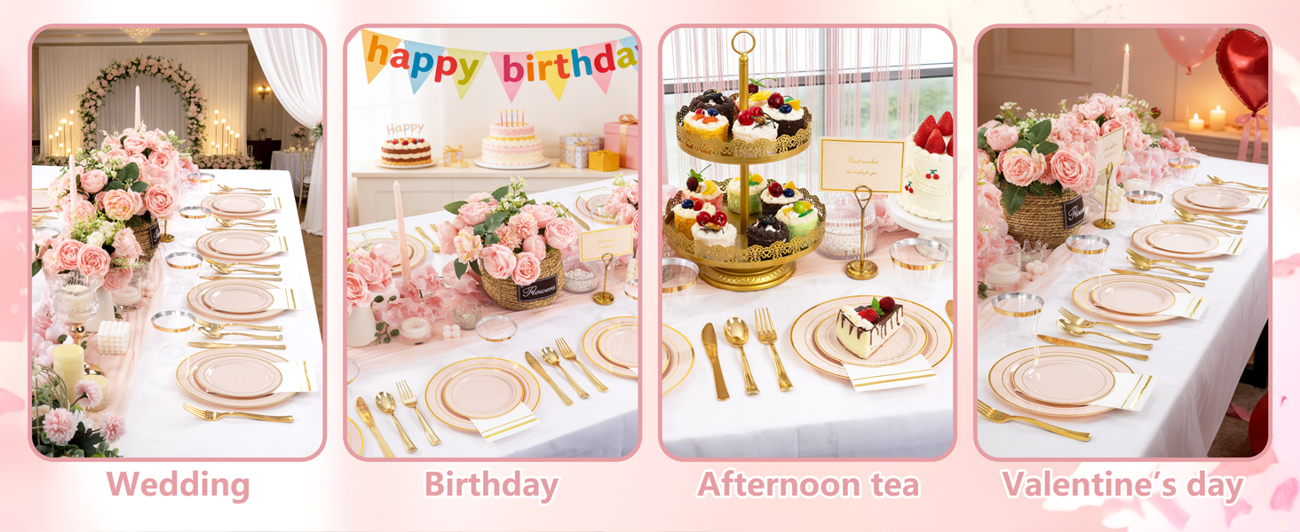 pink and gold plates