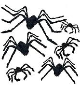 ESSENSON Halloween Spider Decorations, 6 PCS Scary Giant Spiders Set, Realistic Red Eyes and Bend...