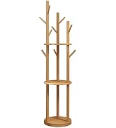 Simcat Wood Coat Rack with 3 Shelves and 9 Hooks Coat Tree Hanger Freestanding Coat Rack for Bedr...