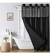 eachope No Hook Shower Curtain with Snap-in Fabric Liner Set,Linen-Like Boho Arch Design Fabric S...