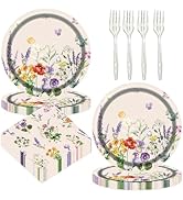 BOKFJBP 75pcs Wildfloral Paper Plates&Napkins-Disposable Watercolor Garden Flower Plates Set Tabl...
