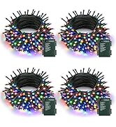 Multicolor Christmas Lights - 4 Pack Total 66ft 200 LEDs Battery Operated Christmas Lights with T...