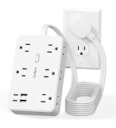 Surge Protector Power Strip 10 FT Flat Extension Cord ,10 AC Outlets & 4 USB Ports(5V/3.4A 17W), ...