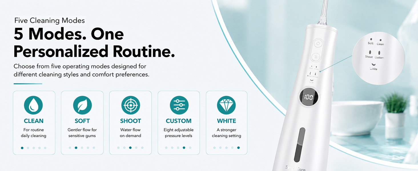 SimpliCare F5039 cordless water flosser with 8 tips for daily oral care