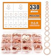 330 Pcs Copper Washers Assortment Kit – 12 Sizes Flat Sealing Crush Washers (M5-M20) for Automoti...