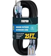 FNXPOW Indoor Outdoor Extension Cord, 12 Gauge 3 Prong Weatherproof Heavy Duty Black Extension Co...